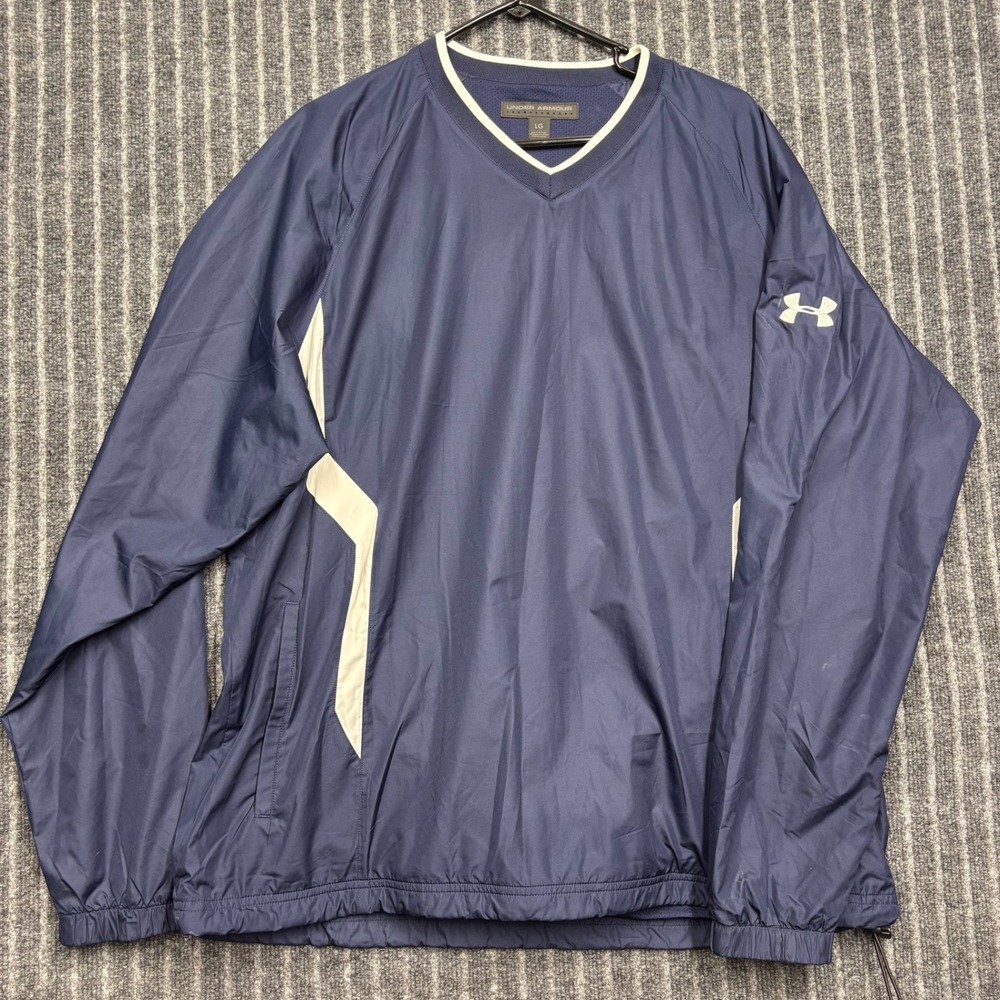 Under Armour Mens V-Neck Windbreaker Pullover Large Navy Blue Mesh Lined Jacket